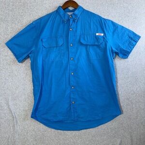 Berkley Mens Blue Short Sleeve Button Down Fishing Shirt Ventilated Back Size L